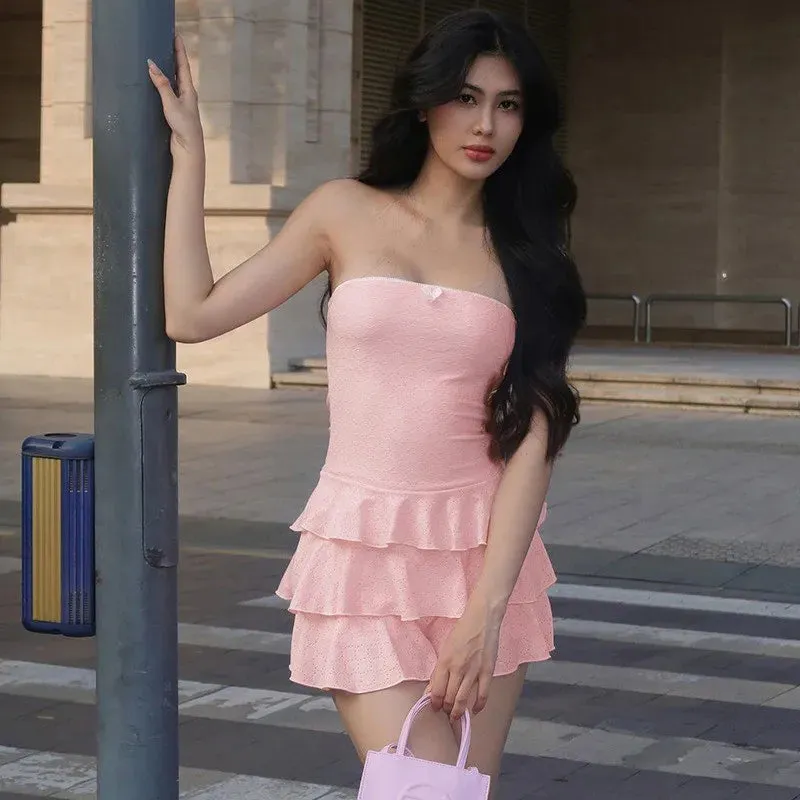 Hnzxzm Backless Sexy Dress Women Summer Sleeveless Streetwear Strapless Dress Female Bodycon Fashion Folds Elegant Party A-LINE Dresses