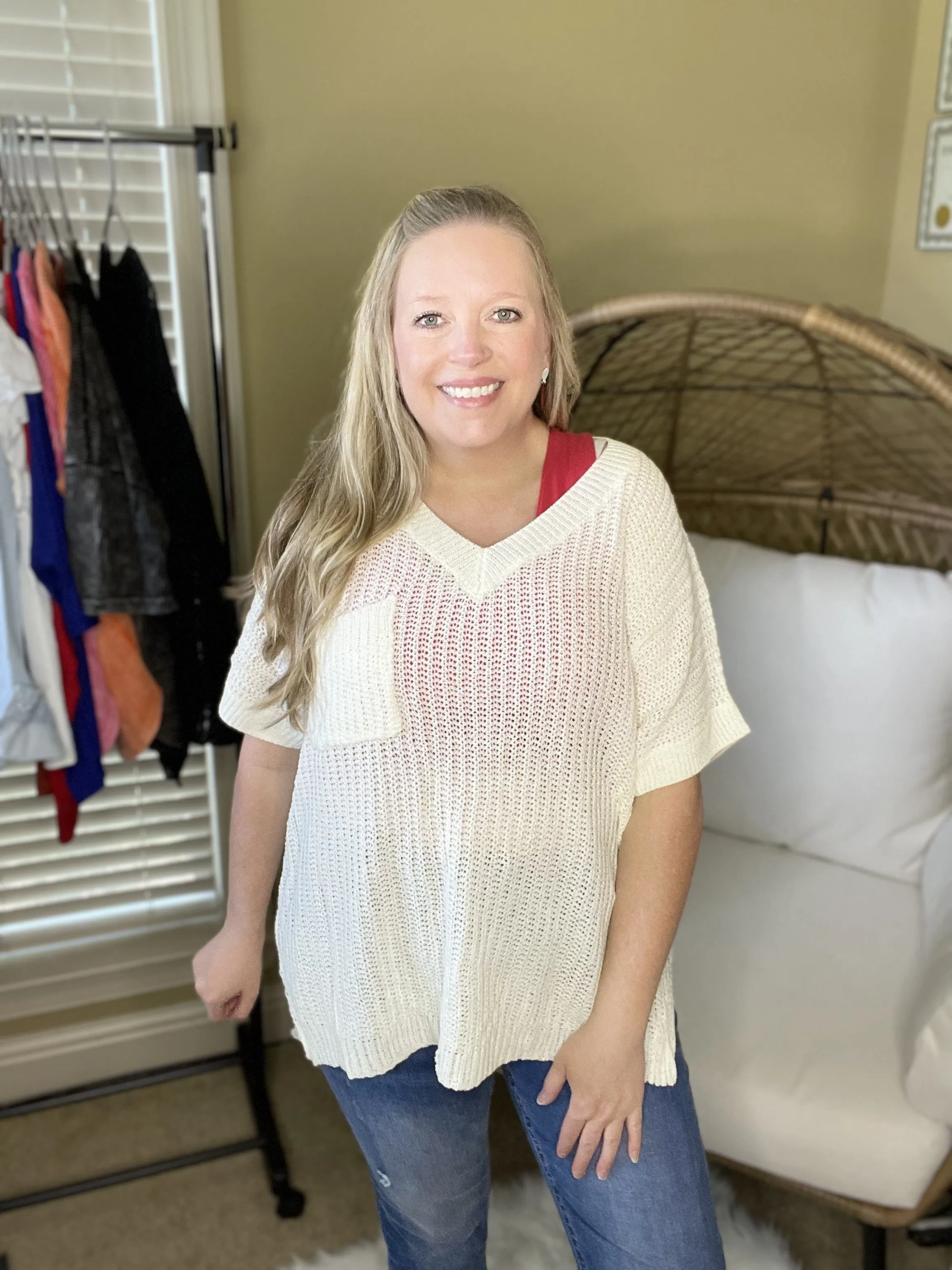 Ivory Loose Fit Low Gauge Sweater Top