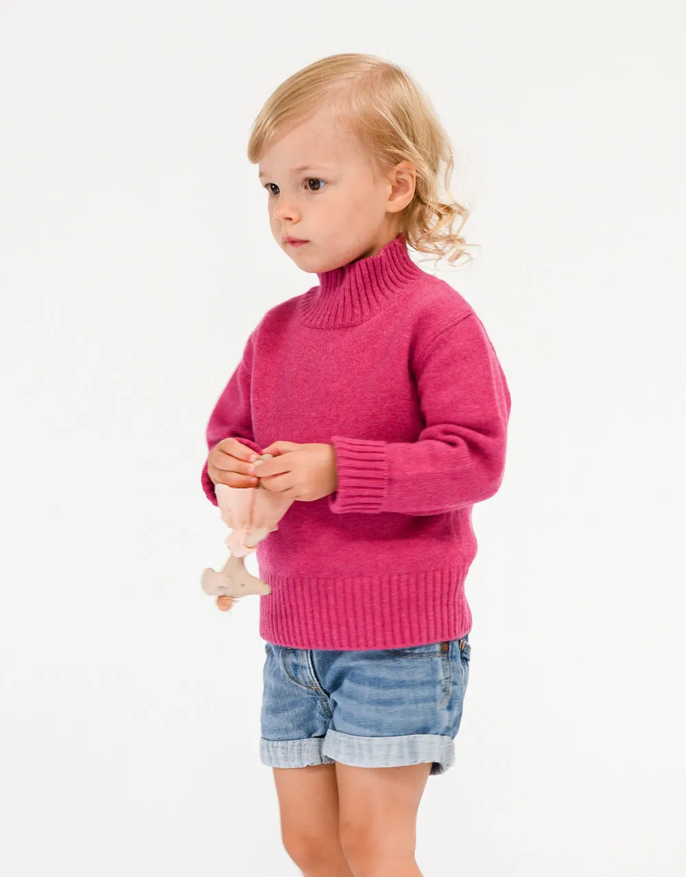 Kids Cashmere Chunky High Neck Jumper in Berry