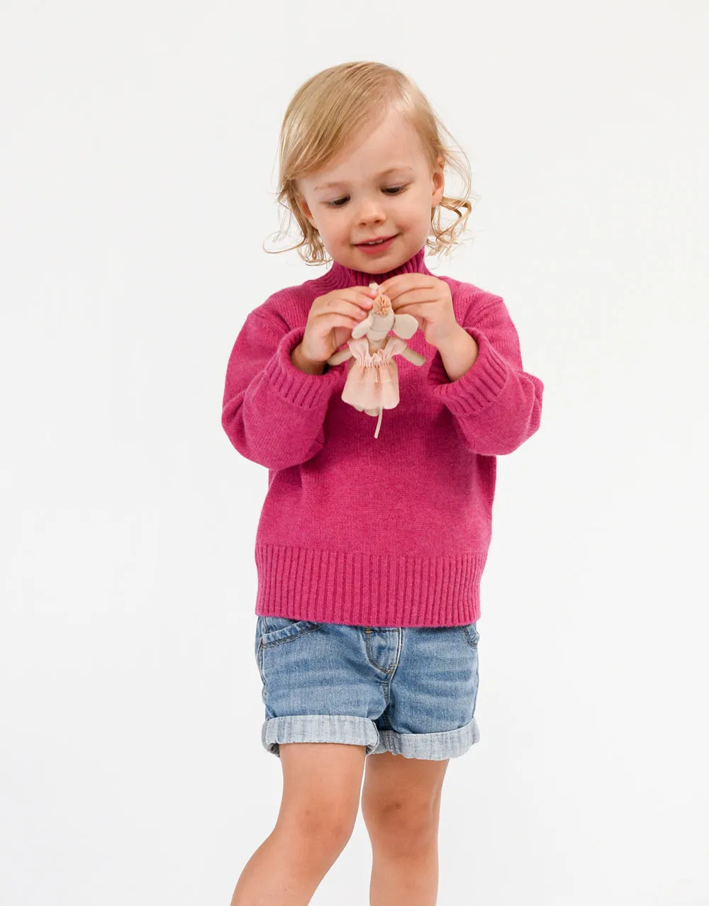 Kids Cashmere Chunky High Neck Jumper in Berry