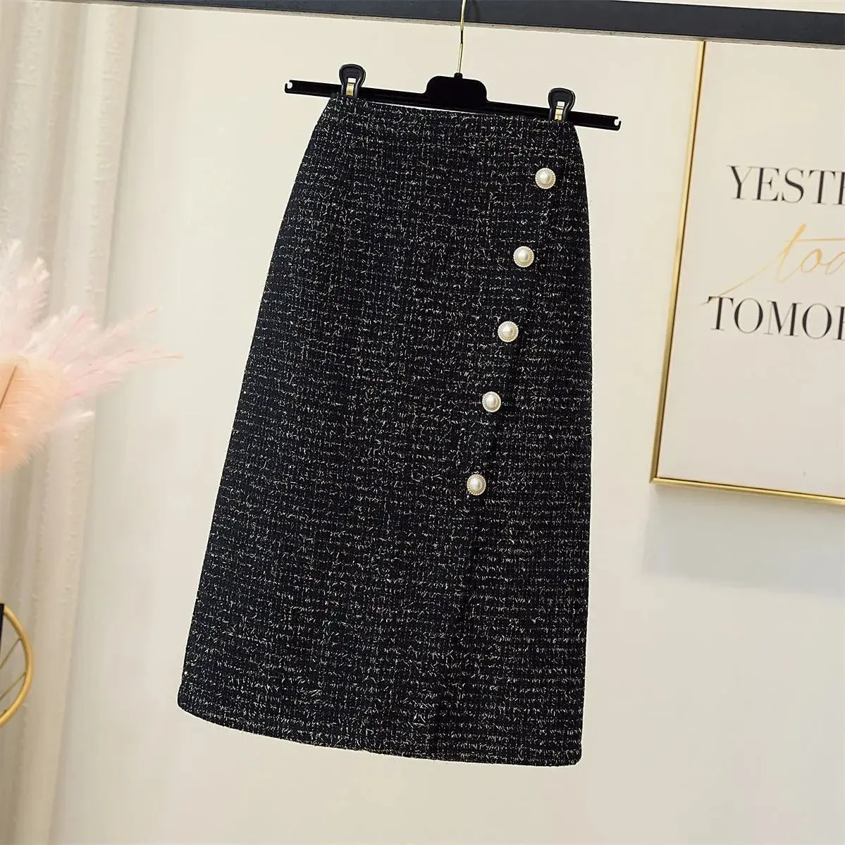 LVSANW 2025 Women's Autumn Winter New High Waist A-line Skirt Female Split Package Hip Skirts Ladies Midi Long Woolen Skirts B438