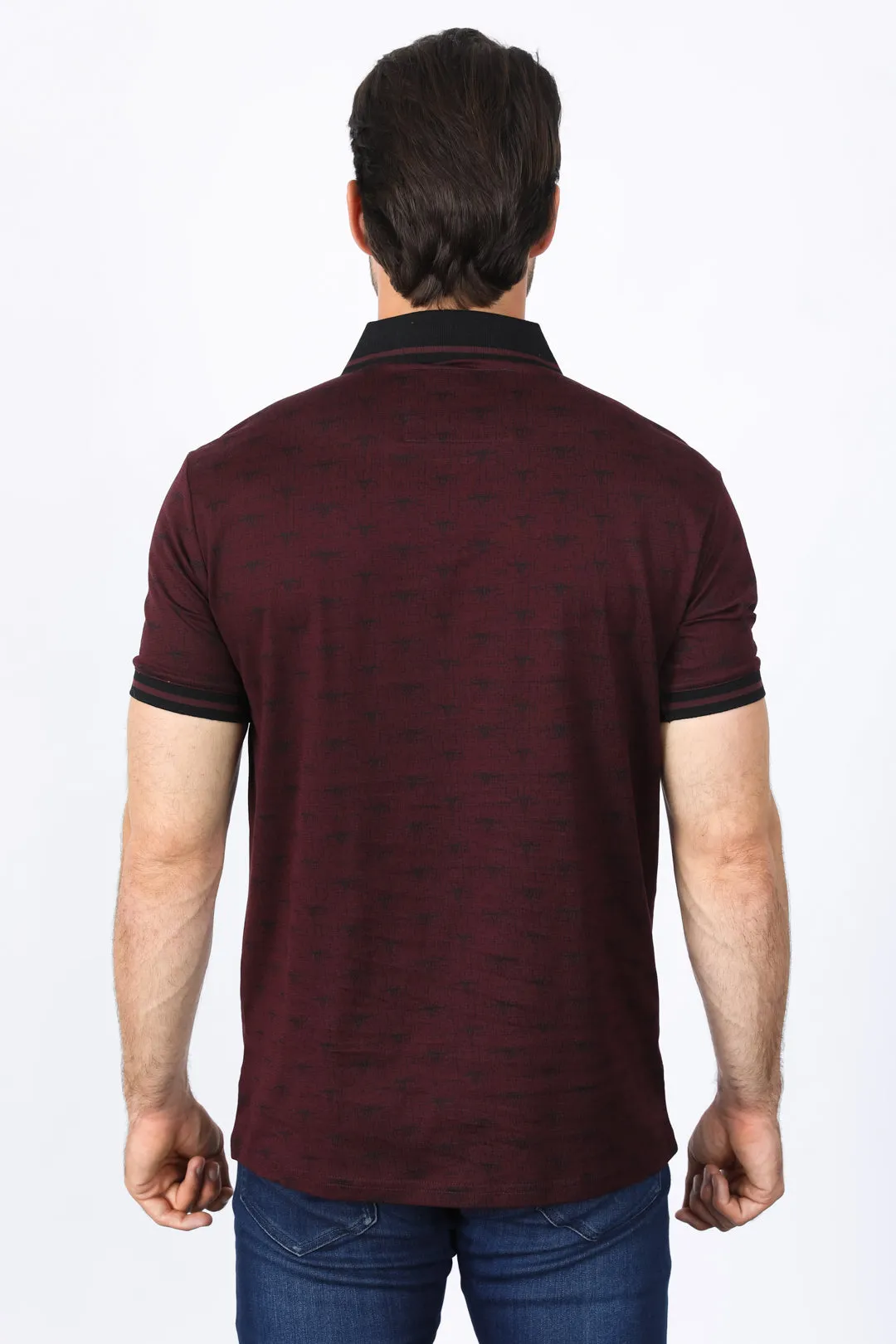Mens Premium Cotton Burgundy Polo Shirt with Print