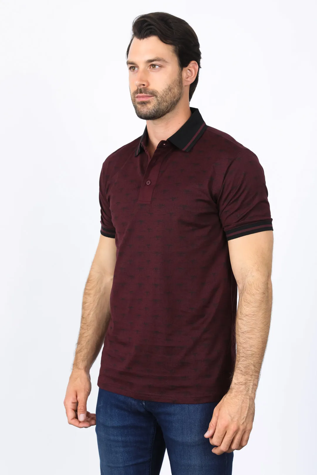 Mens Premium Cotton Burgundy Polo Shirt with Print