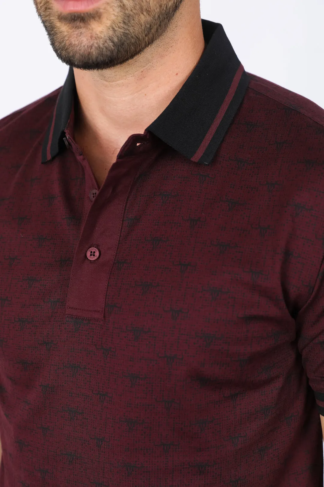 Mens Premium Cotton Burgundy Polo Shirt with Print