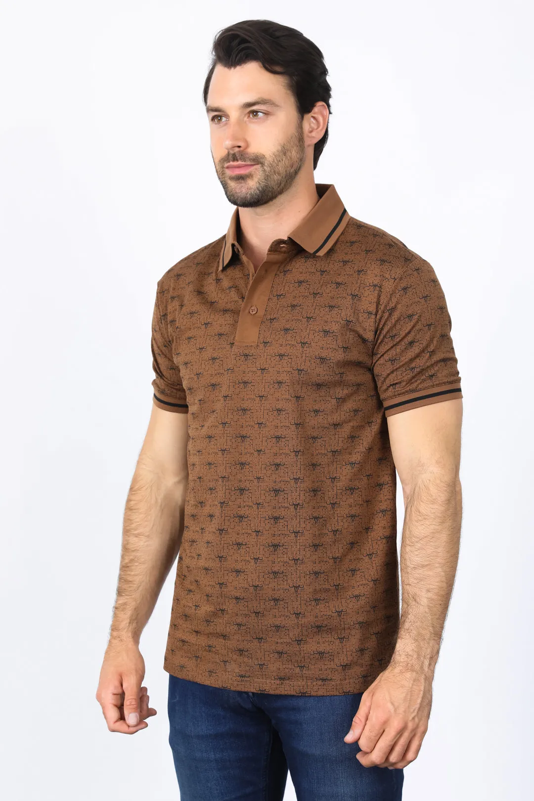 Mens Premium Cotton Camel Polo Shirt with Print