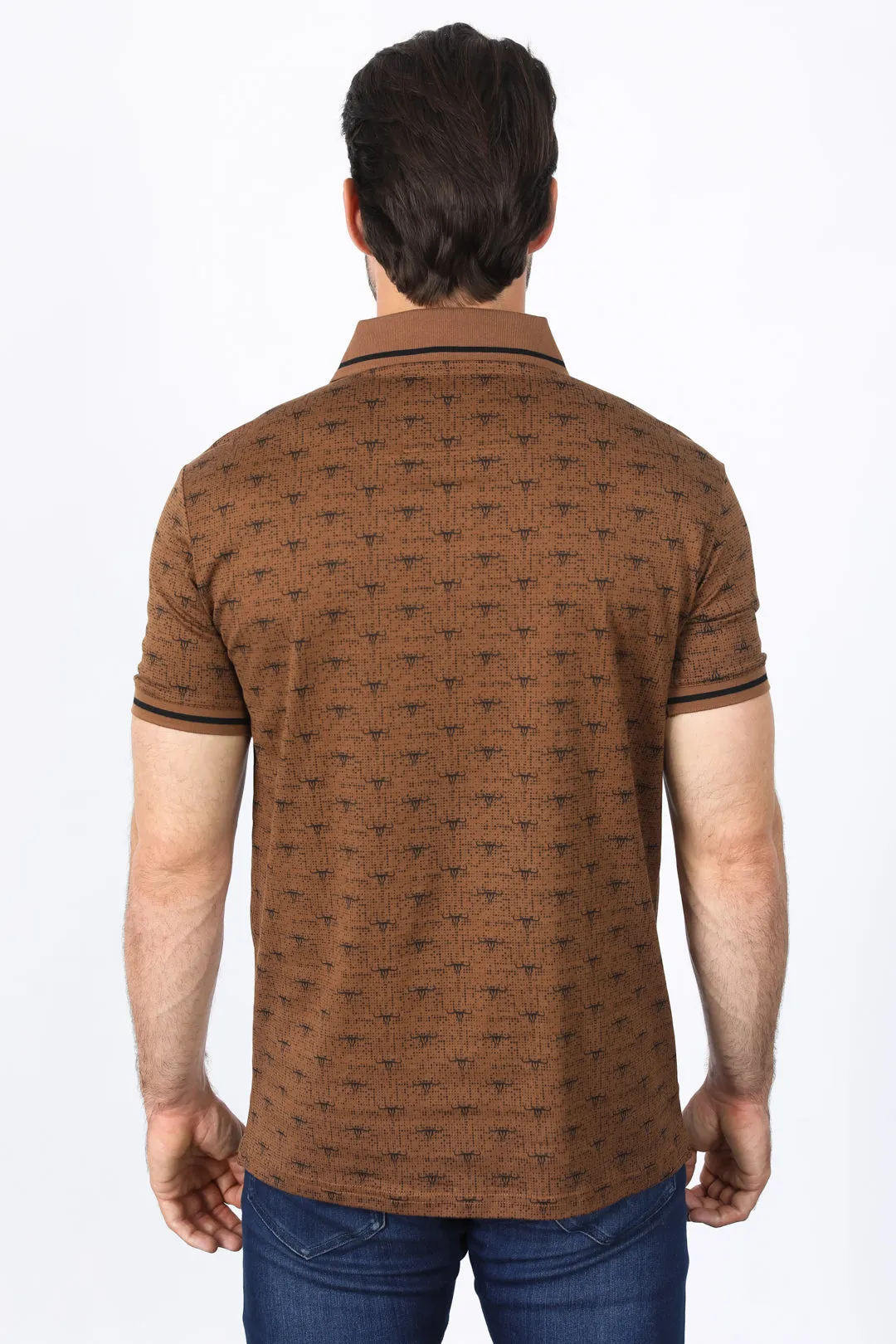 Mens Premium Cotton Camel Polo Shirt with Print