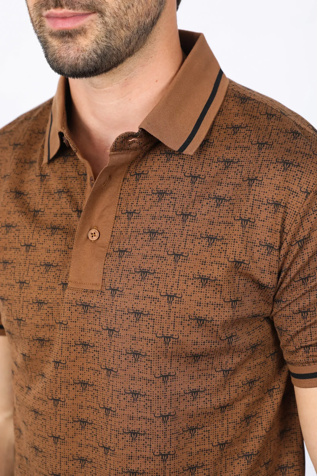 Mens Premium Cotton Camel Polo Shirt with Print