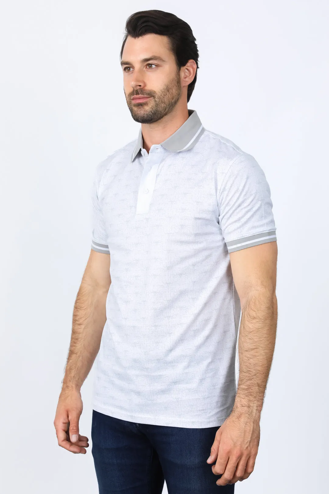 Mens Premium Cotton White Polo Shirt with Print