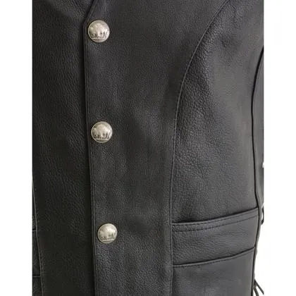 Men's Premium Side Lace Leather Vest w/ Buffalo Snaps