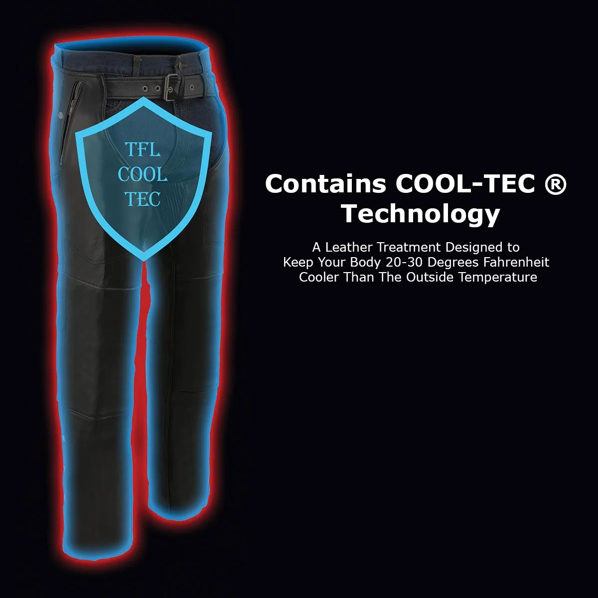 Milwaukee Leather Men’s Motorcycle Chaps Black Cool-Tec Naked Leather with Snap Removable Thermal Liner MLM5505
