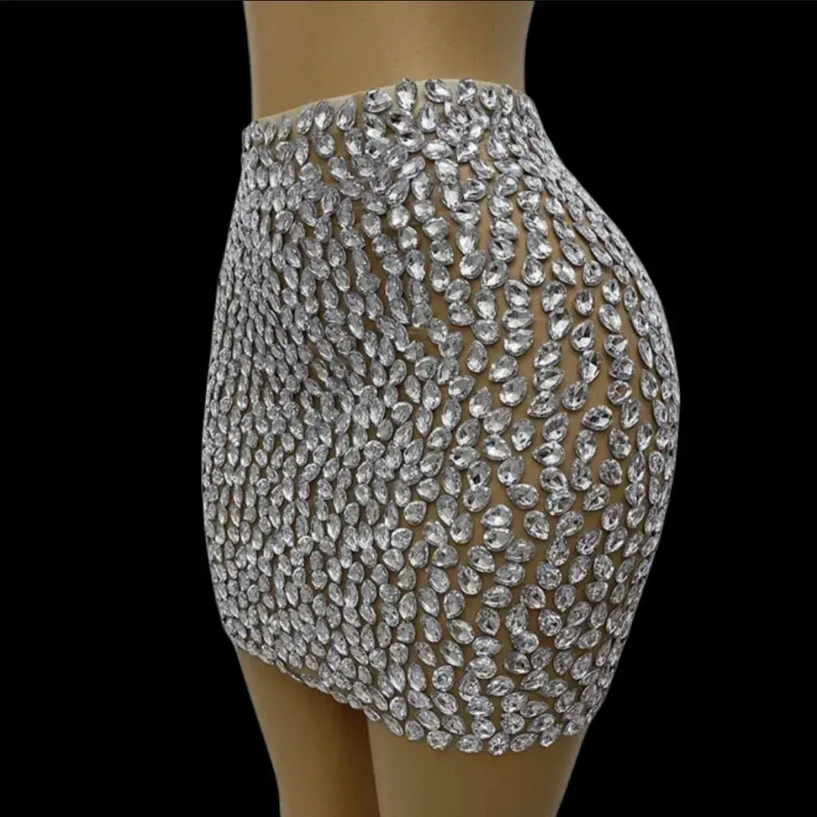 Nightclub Singer Dancer Stage Wear Luxury Rhinestones Sexy See Through Sheath Skirt Evening Party Performance Costume