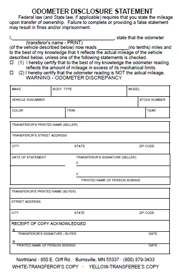 Odometer Disclosure Statement