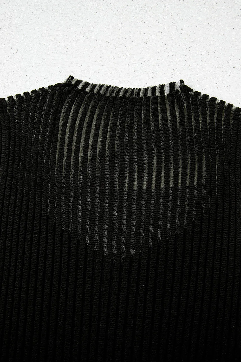 Online Black Ribbed Texture Mesh Cutout Knitted Sweater Vest