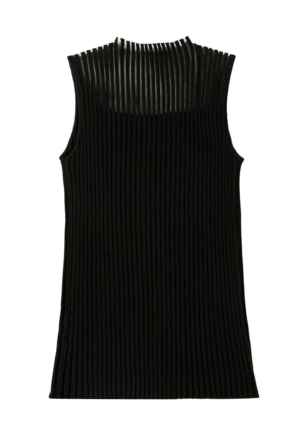 Online Black Ribbed Texture Mesh Cutout Knitted Sweater Vest