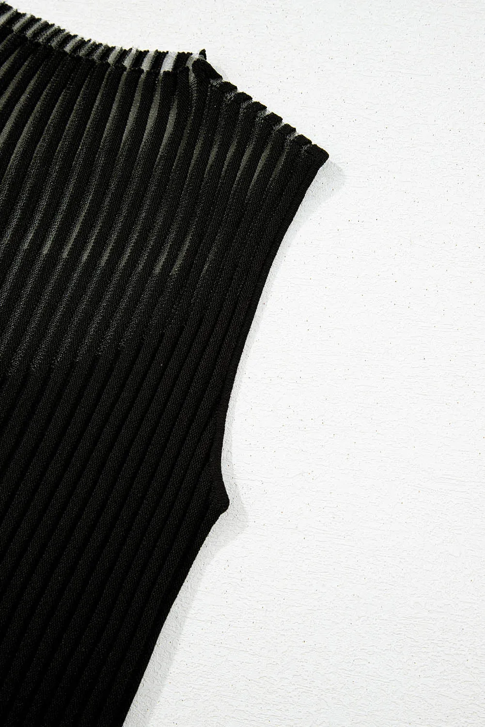 Online Black Ribbed Texture Mesh Cutout Knitted Sweater Vest