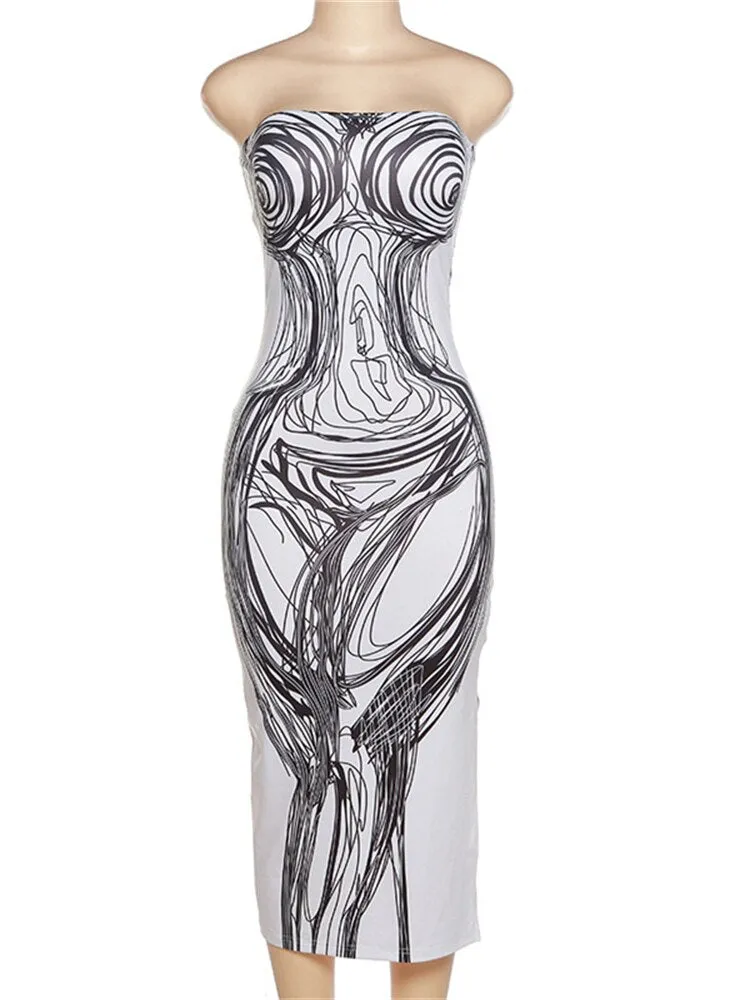 Purpdrank - Fall Fashion 3D Print Streetwear Dresses For Women Slash Neck Sleeveless Dress White Bodycon Cut Out Dress Female