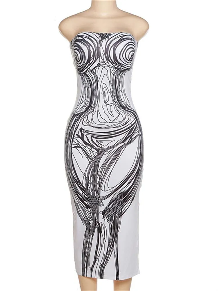 Purpdrank - Fall Fashion 3D Print Streetwear Dresses For Women Slash Neck Sleeveless Dress White Bodycon Cut Out Dress Female