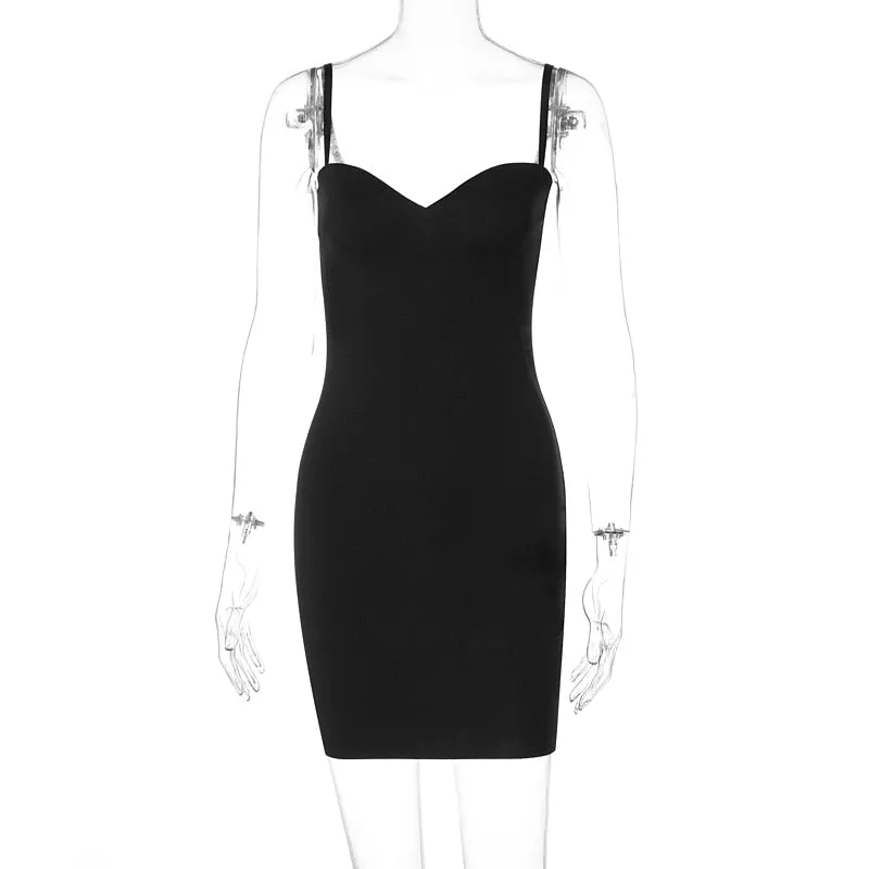 Purpdrank - Solid Women Strap Mini Dress Bodycon Sexy Streetwear Party Club Elegant  Summer Clothes Basic Slim Fashion Casual