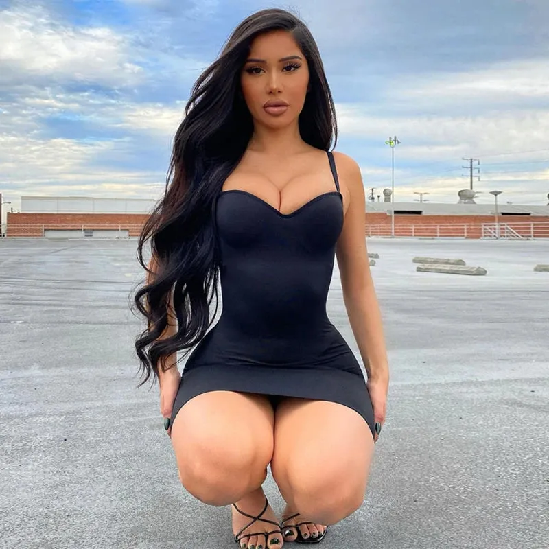 Purpdrank - Solid Women Strap Mini Dress Bodycon Sexy Streetwear Party Club Elegant  Summer Clothes Basic Slim Fashion Casual