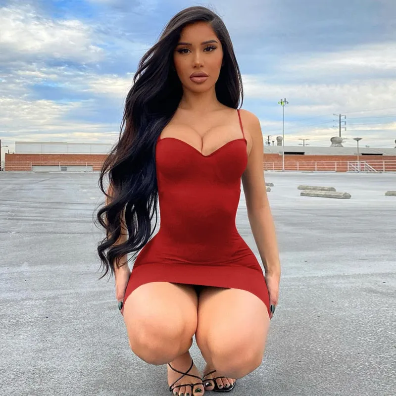 Purpdrank - Solid Women Strap Mini Dress Bodycon Sexy Streetwear Party Club Elegant  Summer Clothes Basic Slim Fashion Casual
