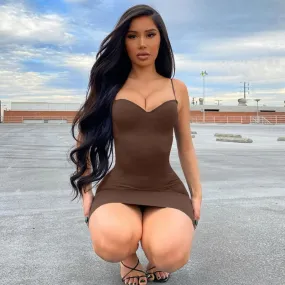 Purpdrank - Solid Women Strap Mini Dress Bodycon Sexy Streetwear Party Club Elegant  Summer Clothes Basic Slim Fashion Casual