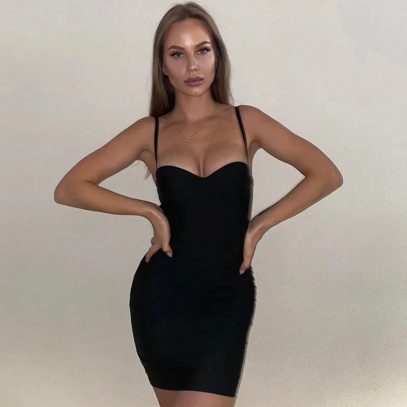 Purpdrank - Solid Women Strap Mini Dress Bodycon Sexy Streetwear Party Club Elegant  Summer Clothes Basic Slim Fashion Casual