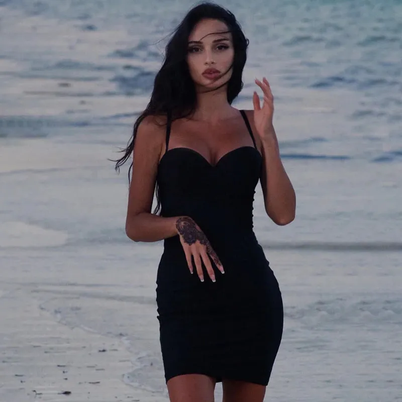 Purpdrank - Solid Women Strap Mini Dress Bodycon Sexy Streetwear Party Club Elegant  Summer Clothes Basic Slim Fashion Casual