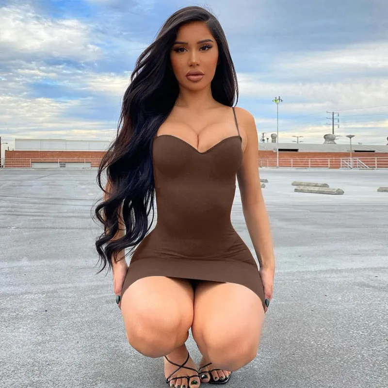 Purpdrank - Solid Women Strap Mini Dress Bodycon Sexy Streetwear Party Club Elegant  Summer Clothes Basic Slim Fashion Casual