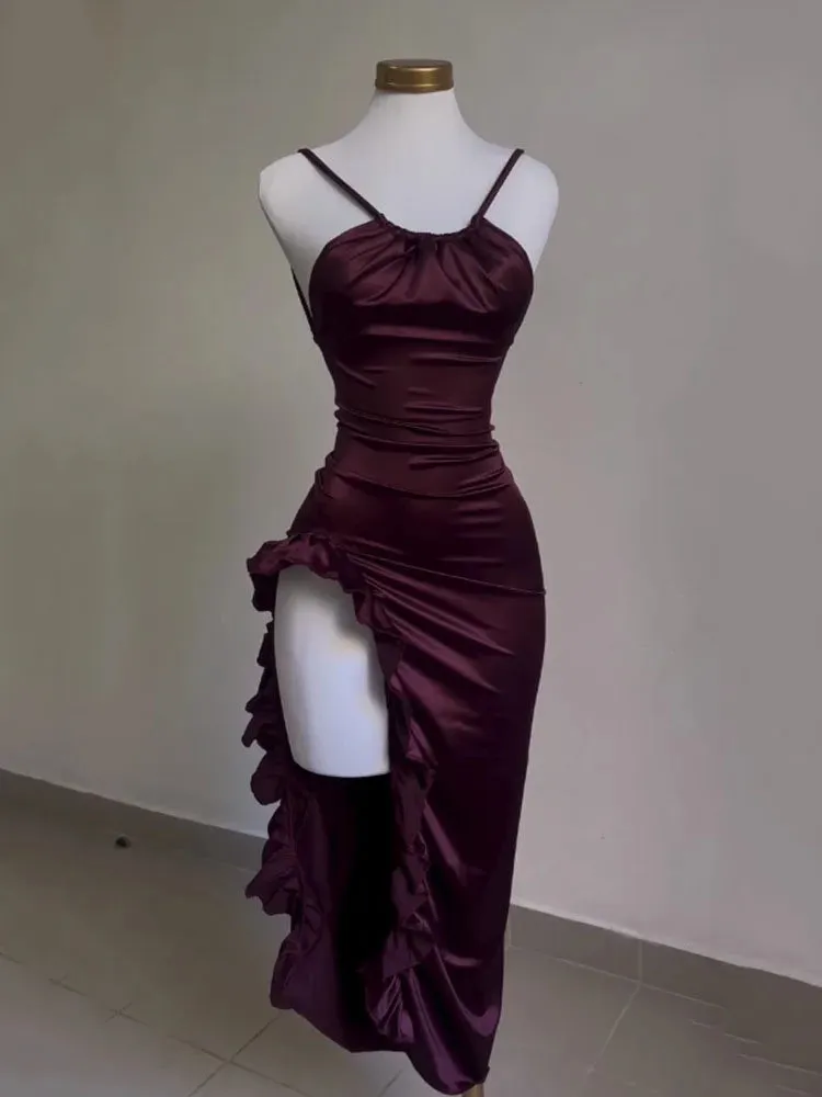 Sexy Women Bodycon Long Dress Backless Strapless Ruffles Fork Party Club Streetwear Elegant Evening Dresses Y2K Female Vestidos