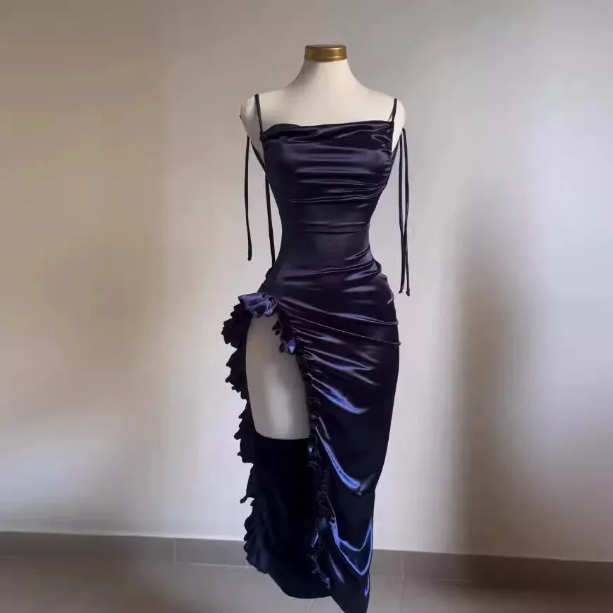 Sexy Women Bodycon Long Dress Backless Strapless Ruffles Fork Party Club Streetwear Elegant Evening Dresses Y2K Female Vestidos