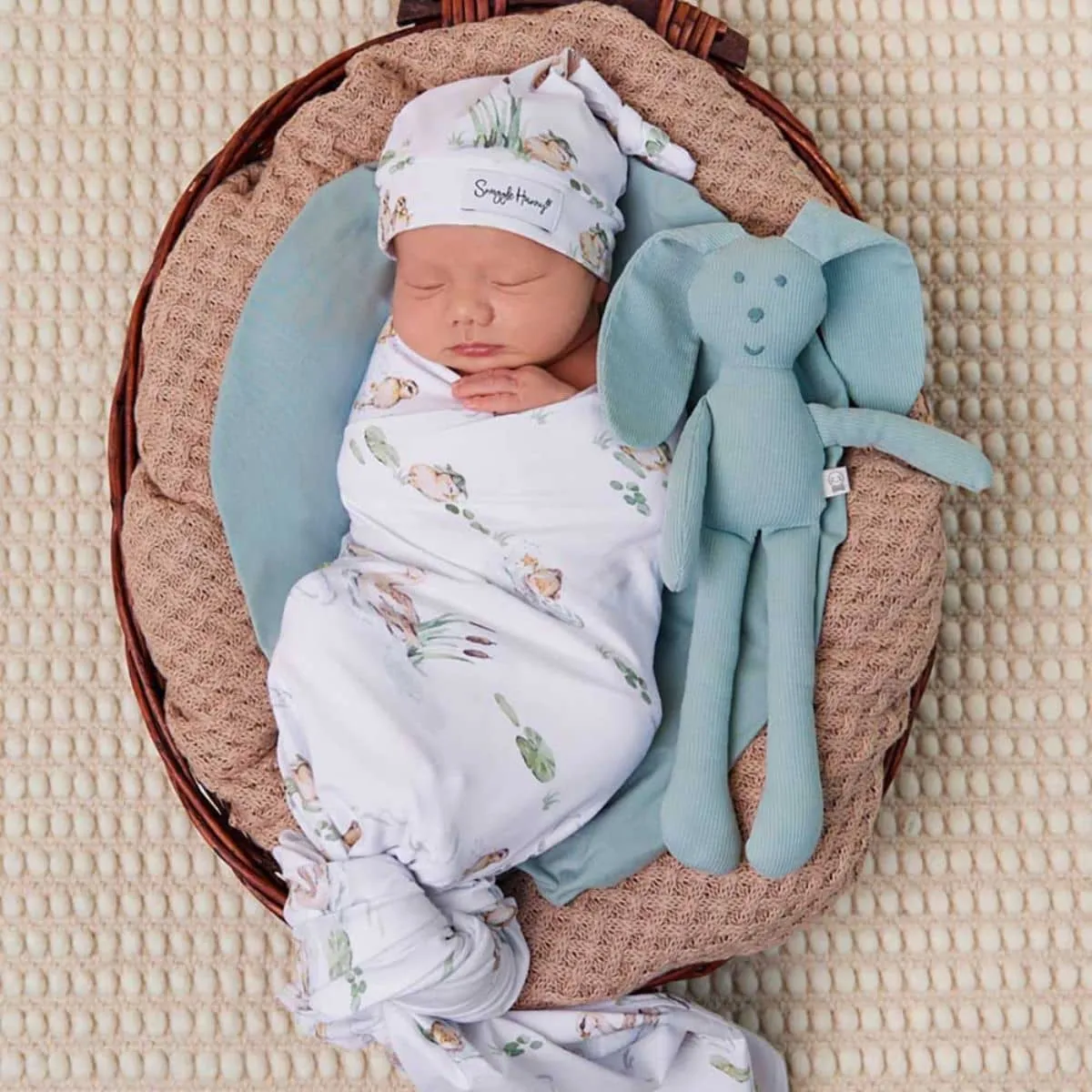 Snuggle Hunny Jersey Wrap with Matching Headwear - Duck Pond Organic