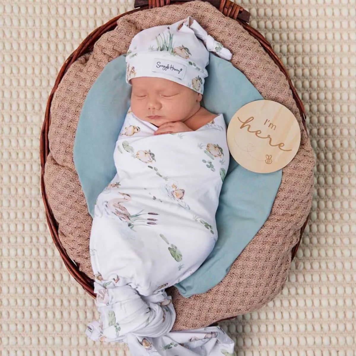Snuggle Hunny Jersey Wrap with Matching Headwear - Duck Pond Organic