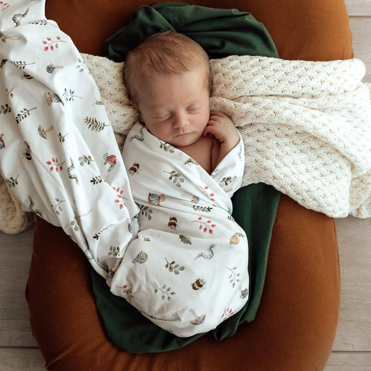 Snuggle Hunny Jersey Wrap with Matching Headwear - Garden Friends Organic