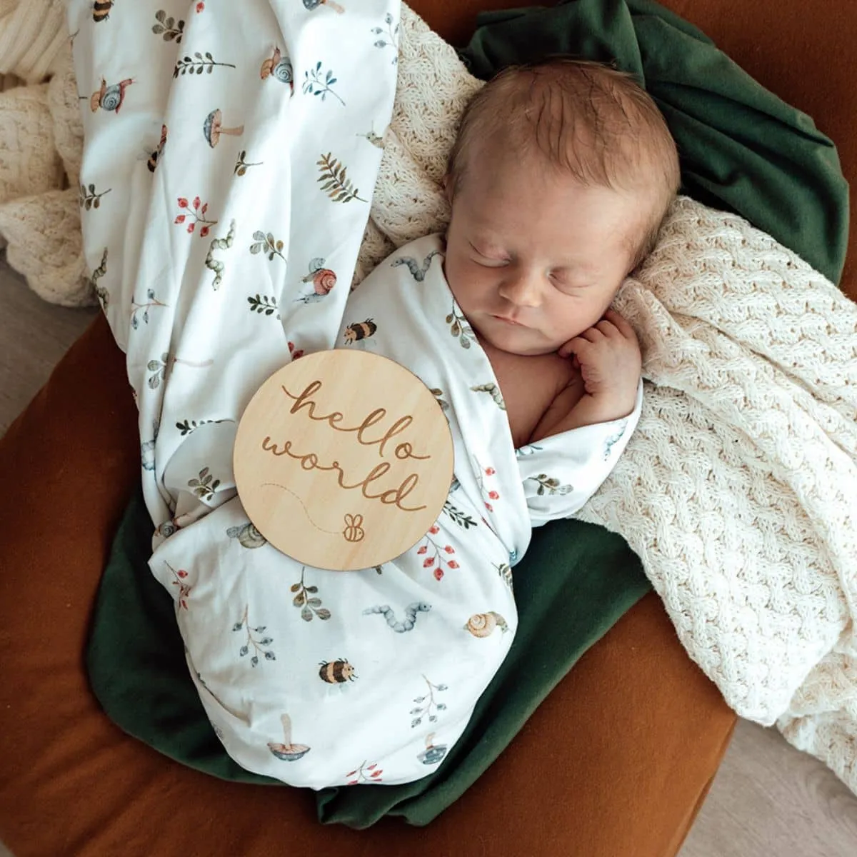 Snuggle Hunny Jersey Wrap with Matching Headwear - Garden Friends Organic