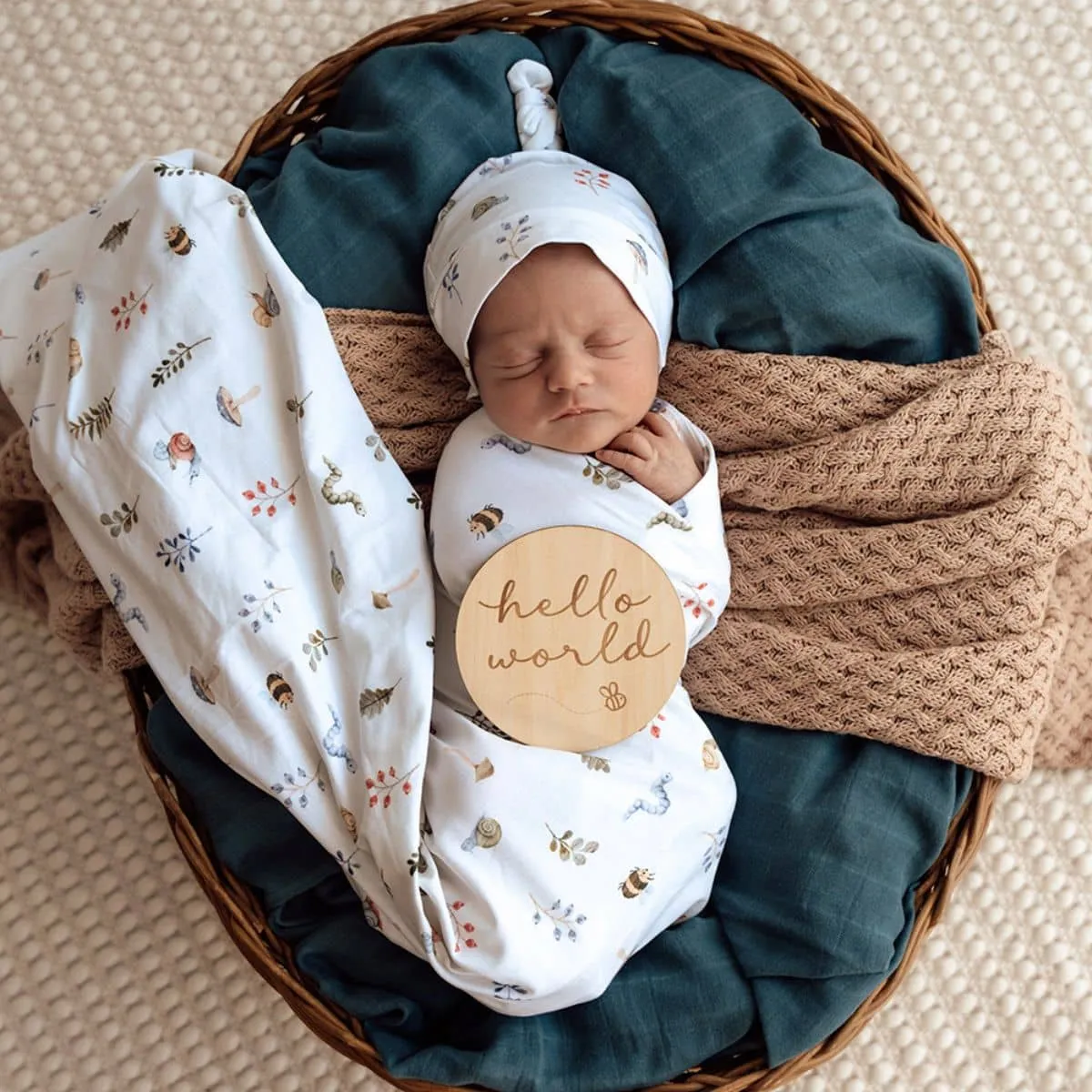 Snuggle Hunny Jersey Wrap with Matching Headwear - Garden Friends Organic
