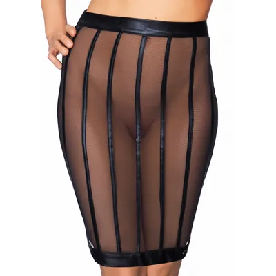 Socorro - Wetlook and Mesh Striped Pencil skirt - XL