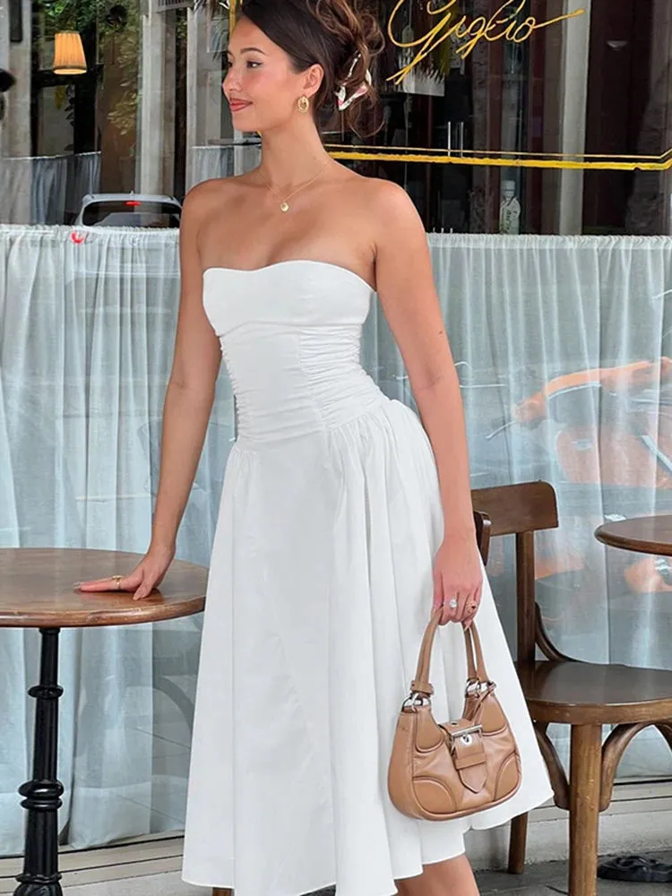 TAVIMART  -  Elegant Strapless Long Dress Women's Bodycon High Waisted Streetwear Sleeveless Dress Backless Autumn New Folds Dresses