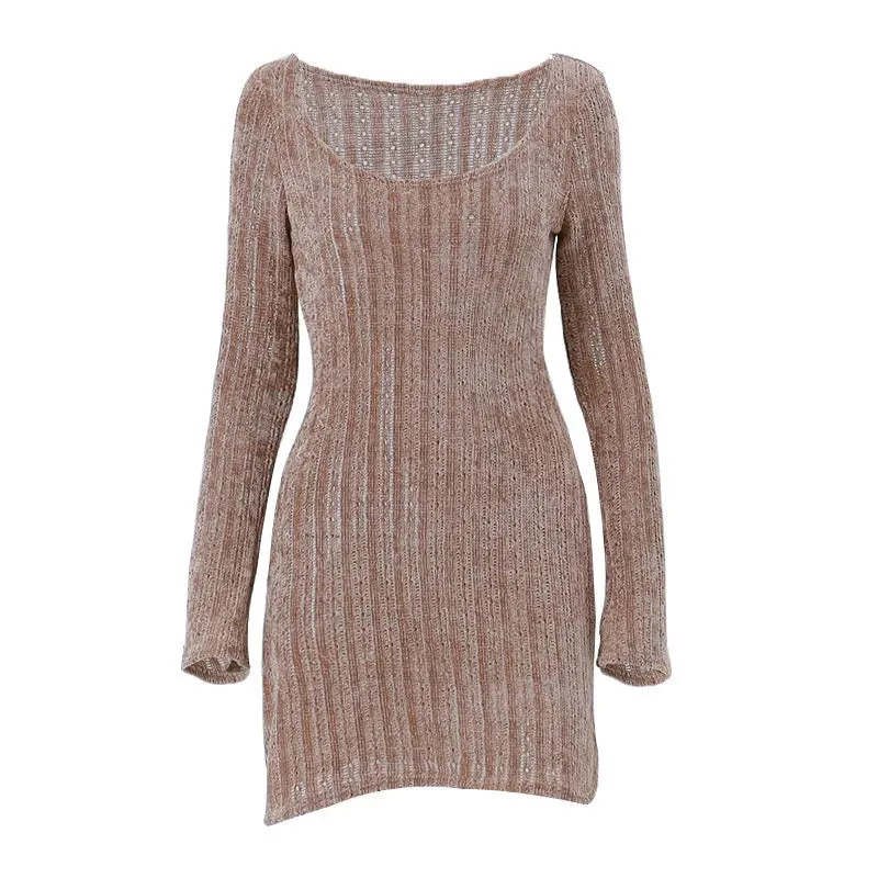 TAVIMART  -  Sexy Autumn Long Sleeve Dresses Vintage Brown Y2k Mini Dress Women's Clothing Sale Outfit Solid Bodycon Short Streetwear Clothes