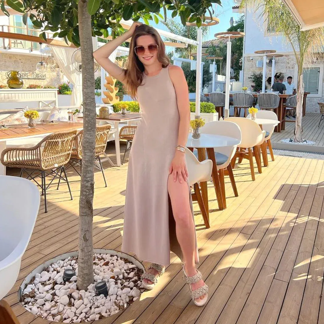 TAVIMART  -  Summer Dresses Women 2024 Sexy Sleeveless Bodycon Dress Streetwear Chic Solid Knitted Split Midi Dress 2000s Aesthetic Clothes