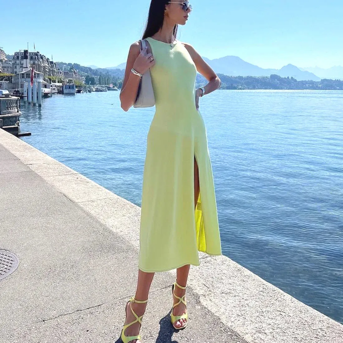 TAVIMART  -  Summer Dresses Women 2024 Sexy Sleeveless Bodycon Dress Streetwear Chic Solid Knitted Split Midi Dress 2000s Aesthetic Clothes
