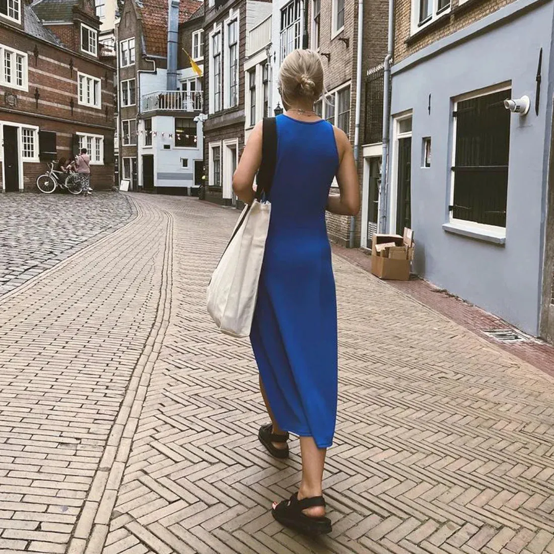TAVIMART  -  Summer Dresses Women 2024 Sexy Sleeveless Bodycon Dress Streetwear Chic Solid Knitted Split Midi Dress 2000s Aesthetic Clothes