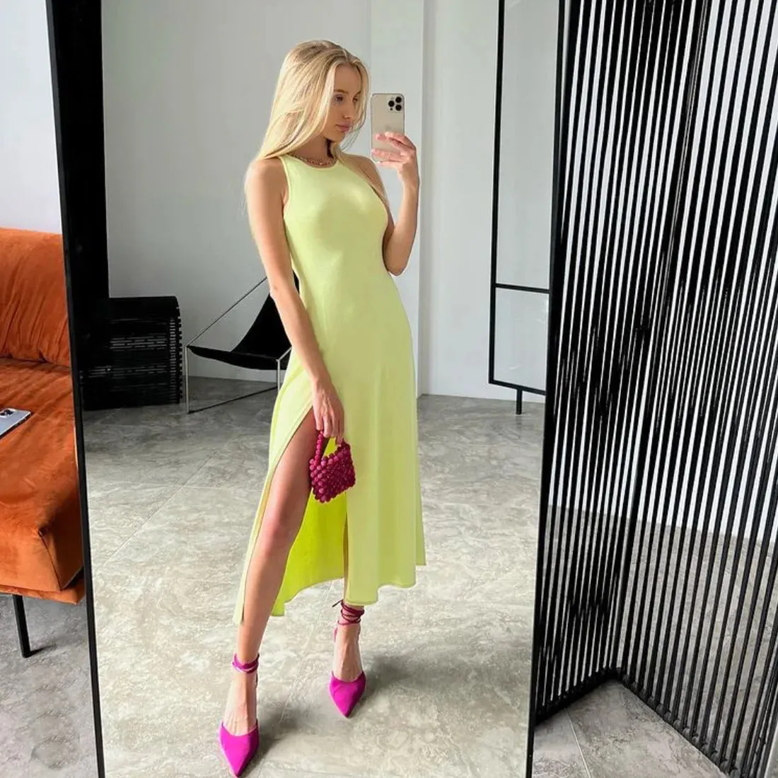 TAVIMART  -  Summer Dresses Women 2024 Sexy Sleeveless Bodycon Dress Streetwear Chic Solid Knitted Split Midi Dress 2000s Aesthetic Clothes