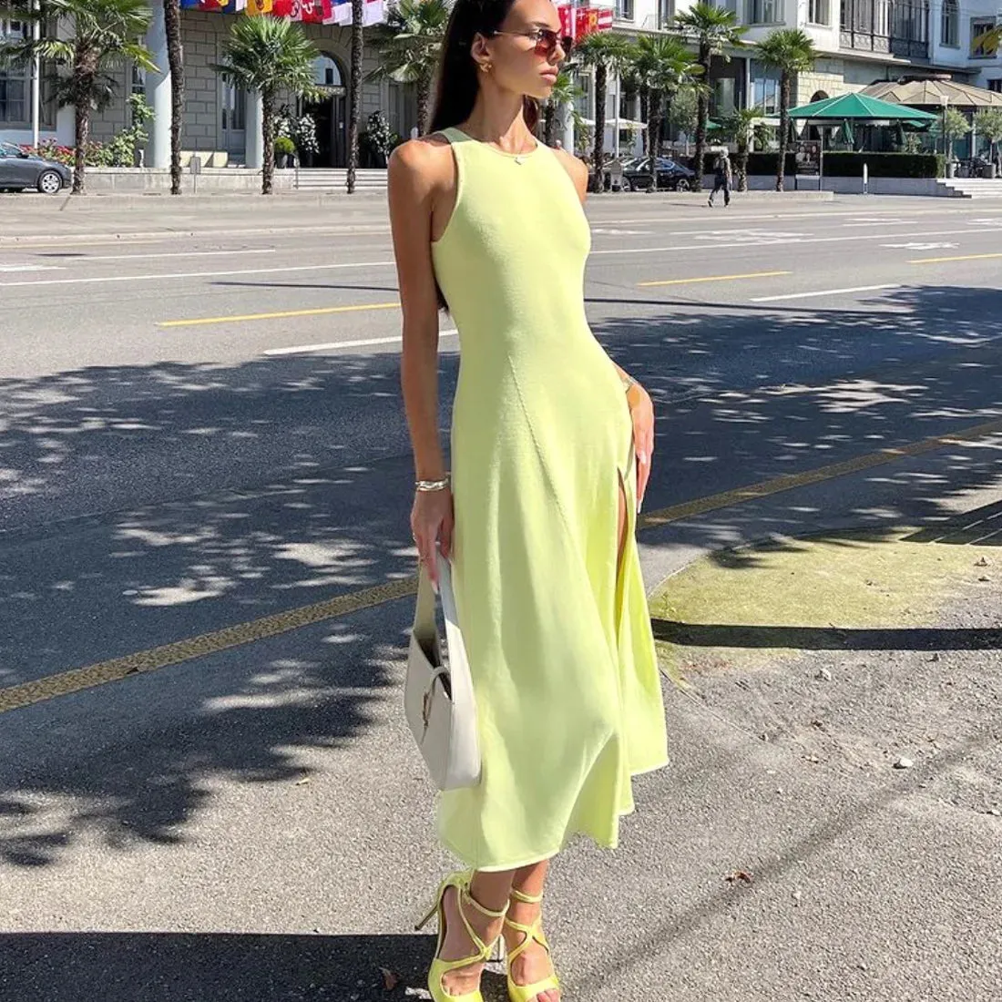 TAVIMART  -  Summer Dresses Women 2024 Sexy Sleeveless Bodycon Dress Streetwear Chic Solid Knitted Split Midi Dress 2000s Aesthetic Clothes