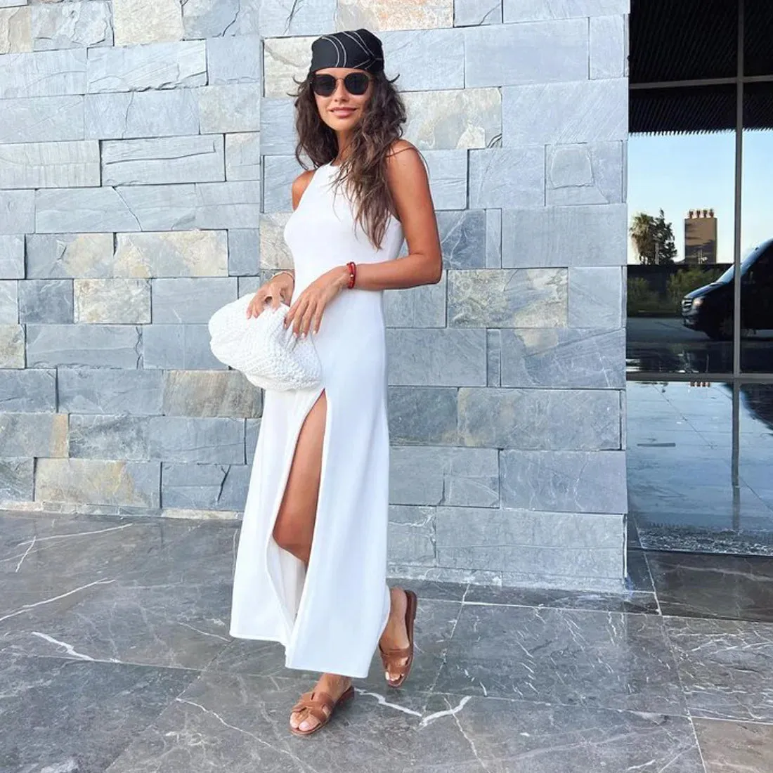 TAVIMART  -  Summer Dresses Women 2024 Sexy Sleeveless Bodycon Dress Streetwear Chic Solid Knitted Split Midi Dress 2000s Aesthetic Clothes