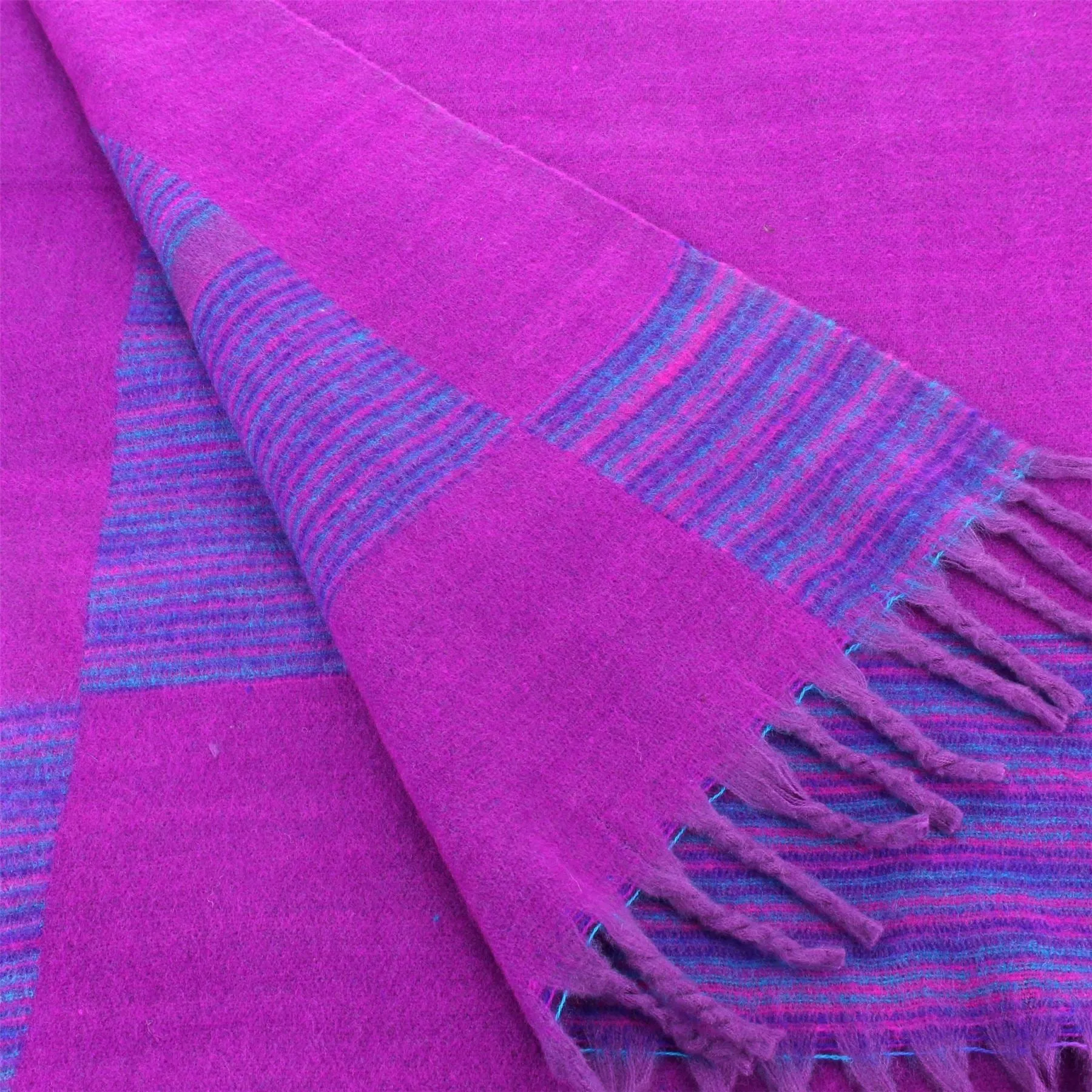 Tibetan Wool Blend Shawl Blanket - Plum with Purple Reverse
