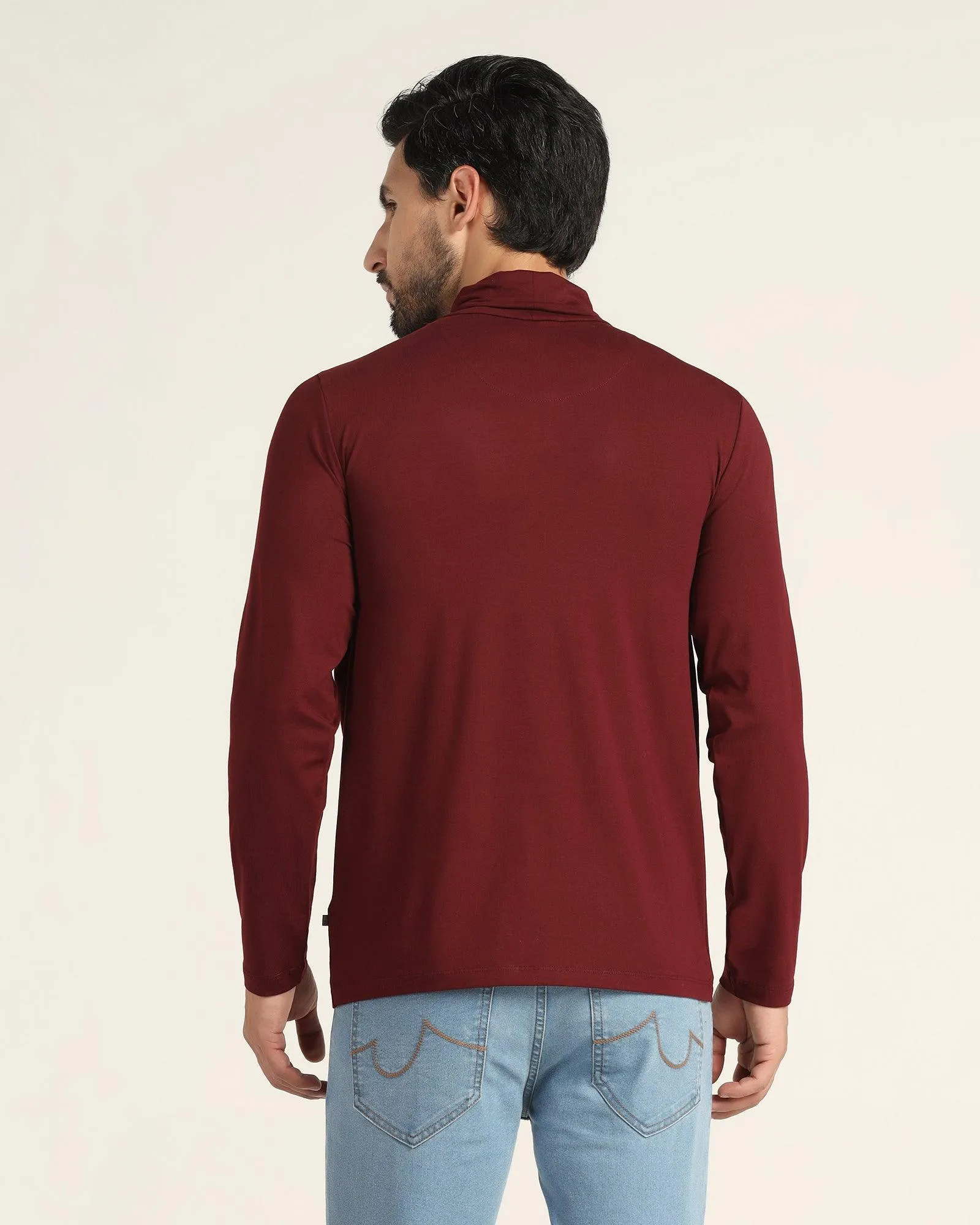 Turtle Neck Wine Solid T-Shirt - Kimmy