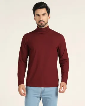 Turtle Neck Wine Solid T-Shirt - Kimmy