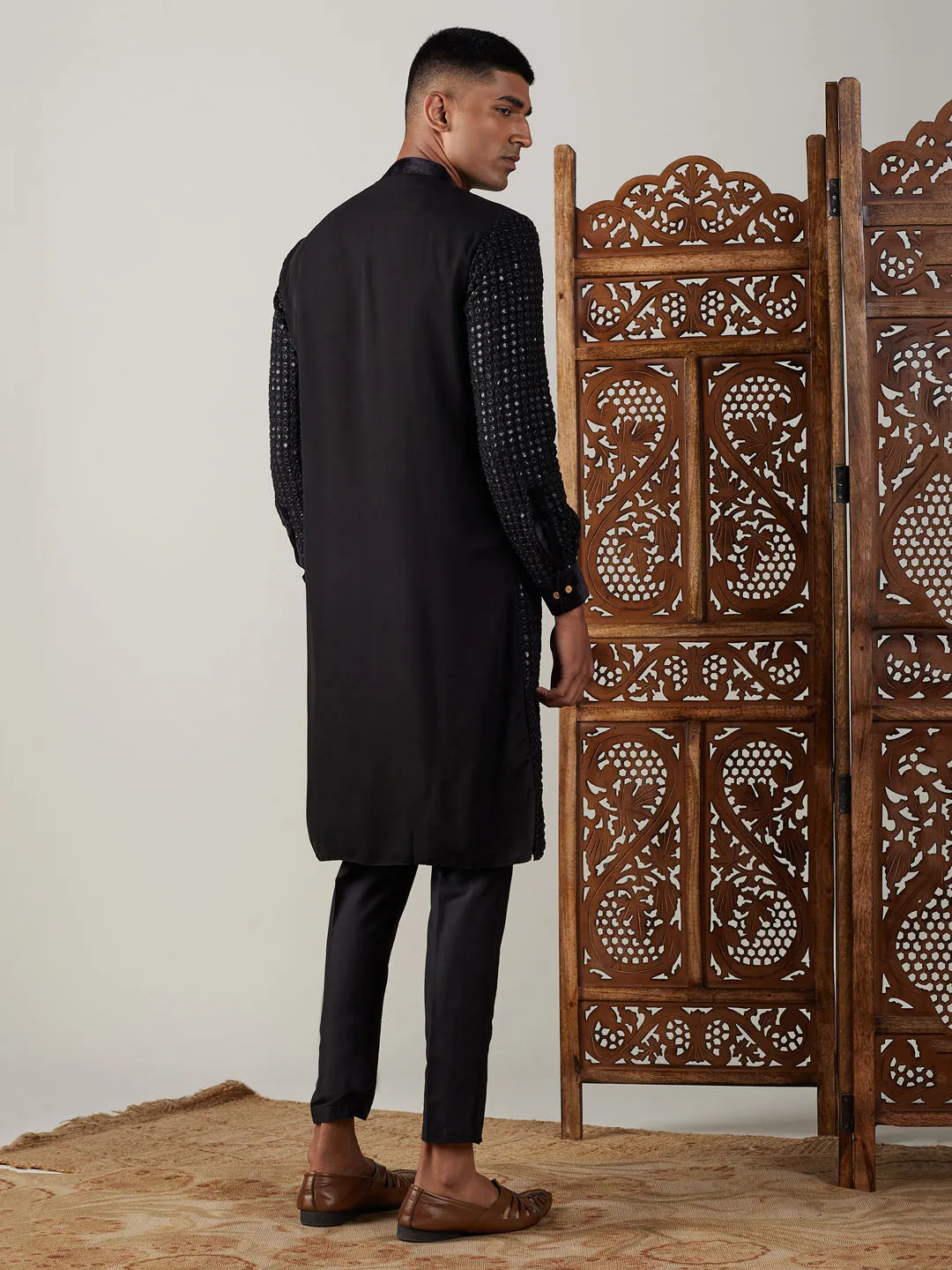 Vastramay Black Georgette Kurta Pant Set