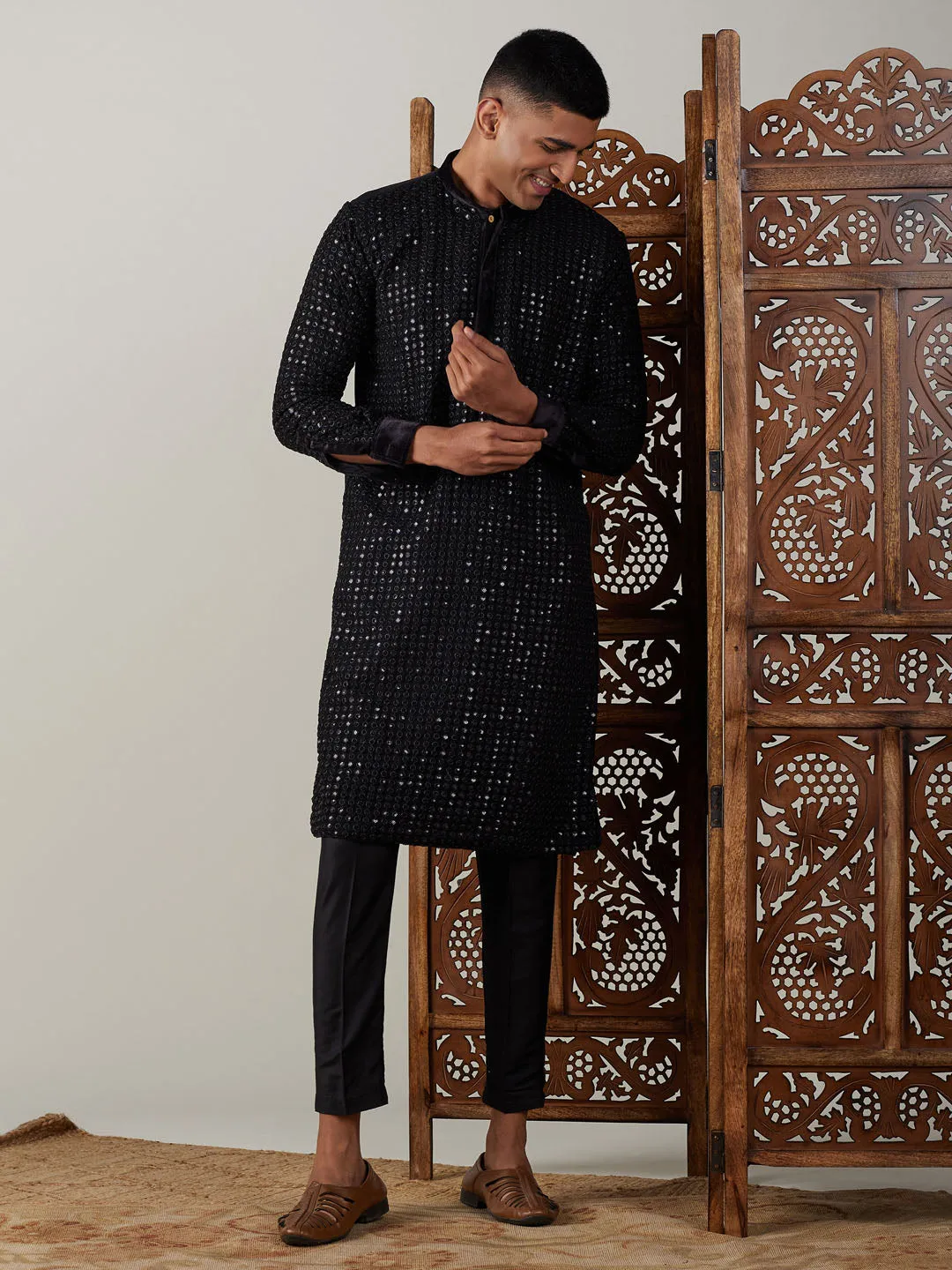 Vastramay Black Georgette Kurta Pant Set