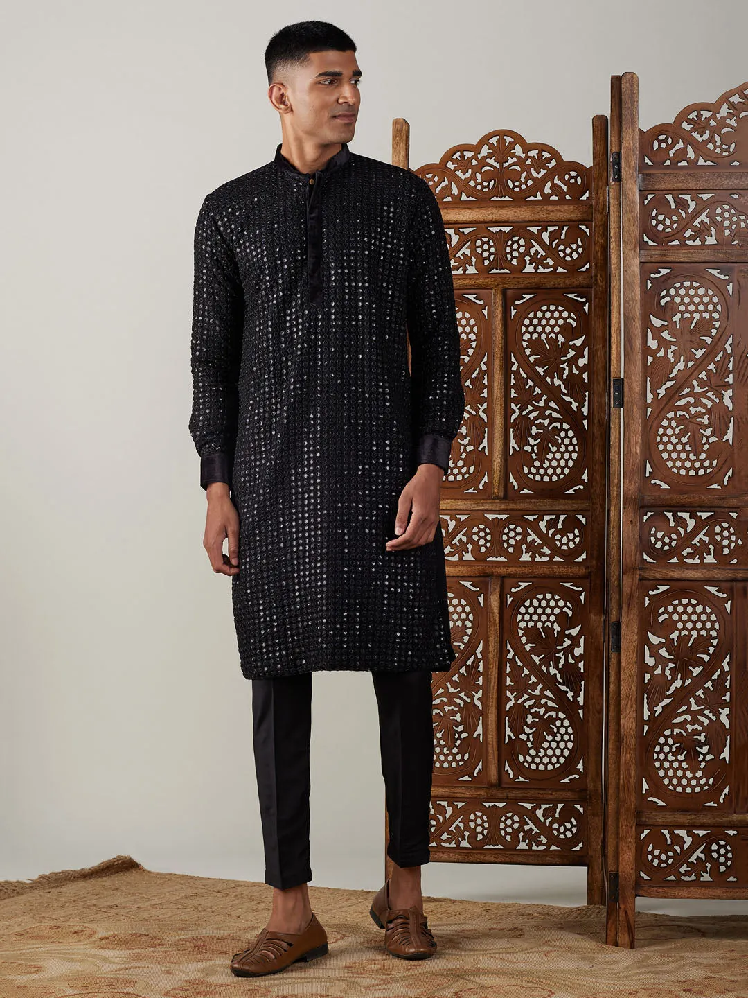 Vastramay Black Georgette Kurta Pant Set